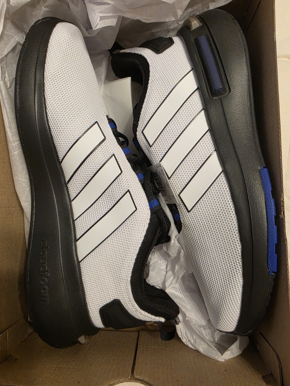 adidas White, Black and Blue Athletic Running Shoes